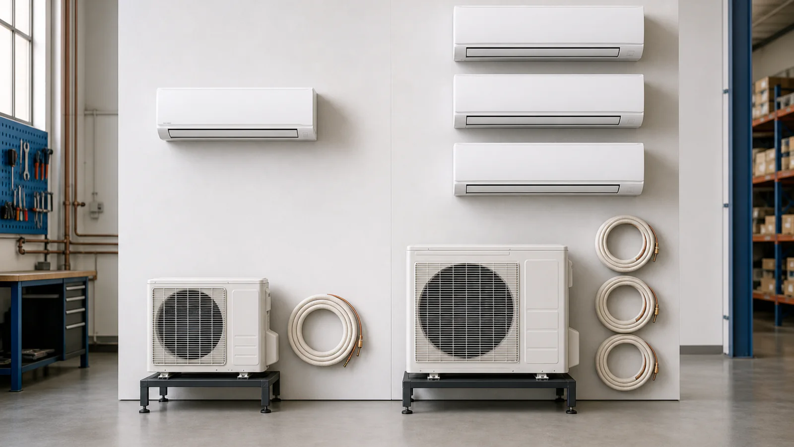 Porównanie kompletnego zestawu split z zestawem multi-split w warsztacie HVAC