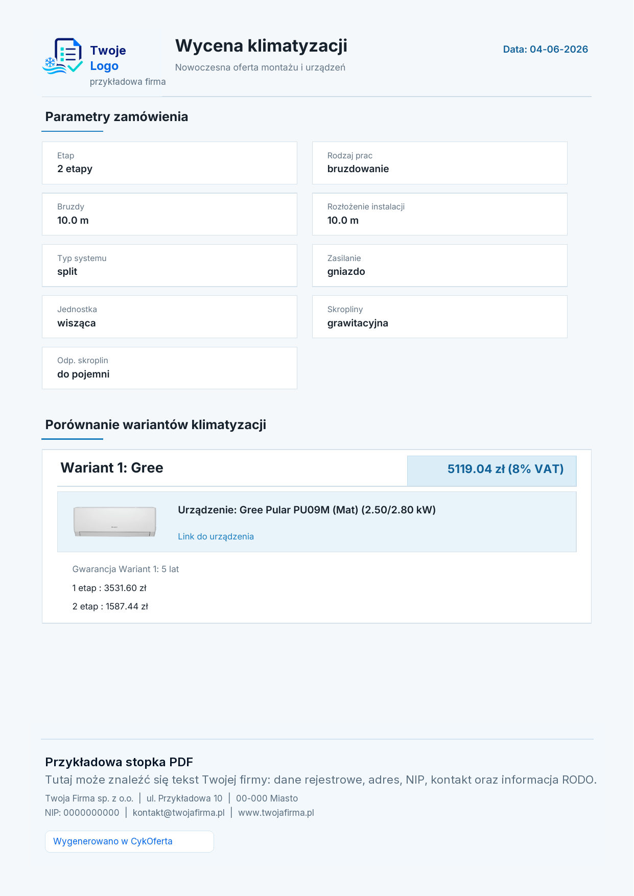 Przykładowa oferta PDF wygenerowana przez CykOferta